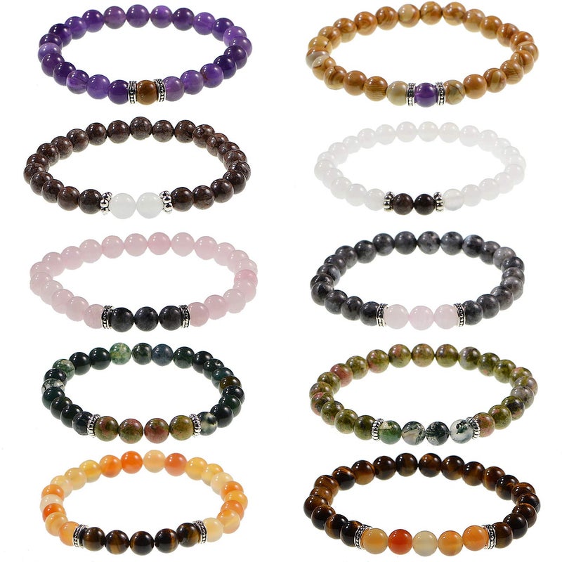 LPBeads طقم صندوق خرز الحجر 250 قطعة 8 مم كروية فضفاضة من الأحجار الكريمة الطبيعية أميثيست روز كوارتز عقيق أحمر لارفكيت لابراadorite بألوان متنوعة مع أدوات وإكسسوارات لصنع الأساور (طقم خرز الحجر الطبيعي 100% 2)  - Image 4